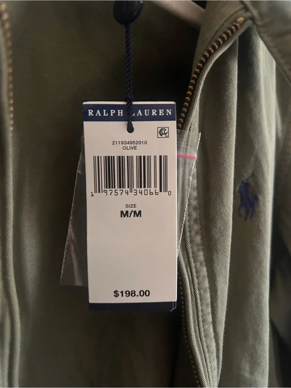Polo Ralph Lauren Olive Green Zip Jacket with Navy Pony - Picture 2 of 3